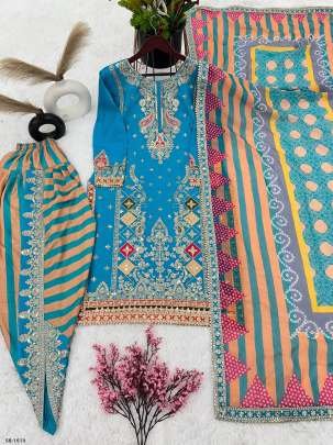 Rama Designer Embroidered And Sequence Chinnon Dhoti Salwar Suits
