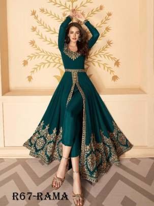 Rama Designer Embroidery Work Faux Georgette Suits With Full Flair