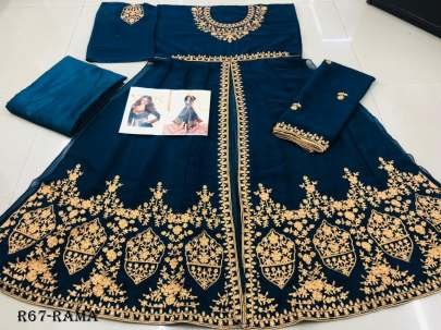 Rama Designer Embroidery Work Faux Georgette Suits With Full Flair