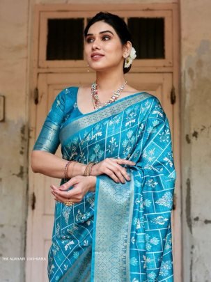 Rama Digital Printed Rich Pallu Pure Silk Saree With Dual Tone Tassels