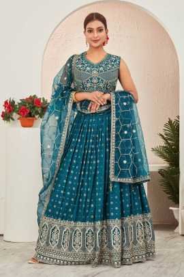 Rama Embroidered Readymade Lehenga Choli for Wedding Function
