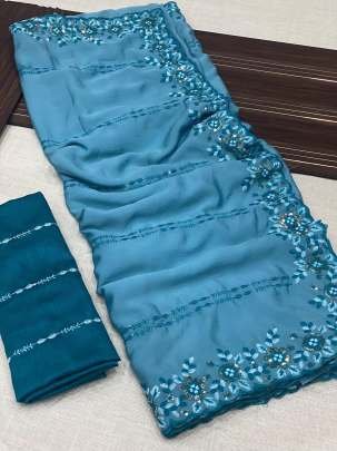 Rama Festival Wear Multi Work Chinon Saree With Beautiful Blouse