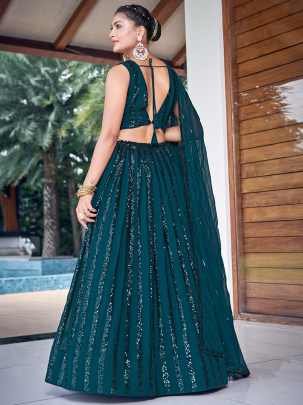 Rama Green Sequence Flared  Lehenga Choli For Festive Season