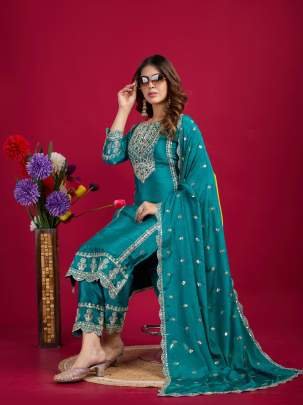 Rama New Arrival Chinon Silk Three Piece Suits For Wedding