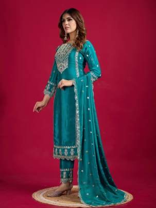 Rama New Arrival Chinon Silk Three Piece Suits For Wedding