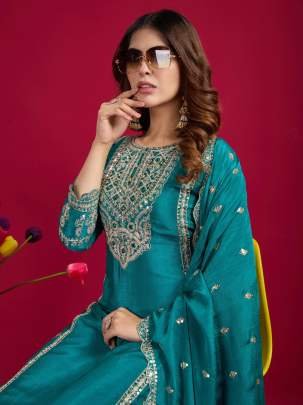 Rama New Arrival Chinon Silk Three Piece Suits For Wedding