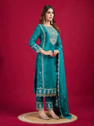 Rama New Arrival Chinon Silk Three Piece Suits For Wedding