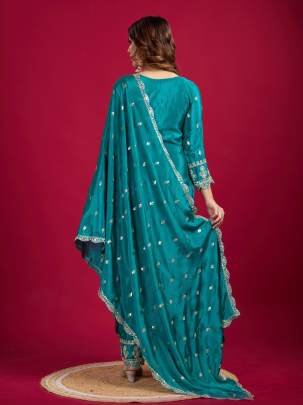 Rama New Arrival Chinon Silk Three Piece Suits For Wedding