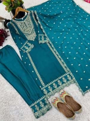 Rama New Arrival Chinon Silk Three Piece Suits For Wedding
