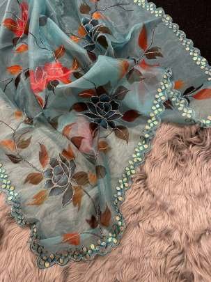 Rama Party Wear Handwork Pure Organza Saree