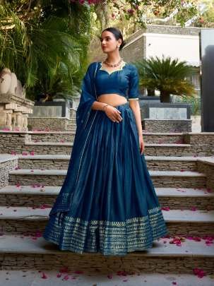 Rama Pure Chanderi With Zari Weaving Work Border Lehenga Choli