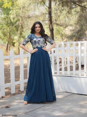 Rama Readymade Designer Embroidery Zari Work Gown