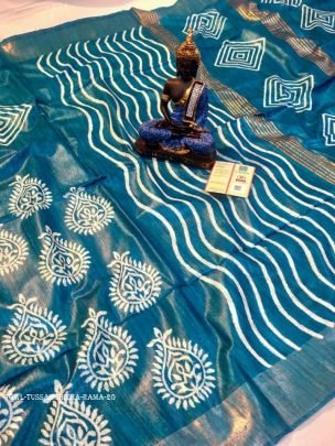 Rama Screen Printed Original Tussar Ghicha Silk Saree 20