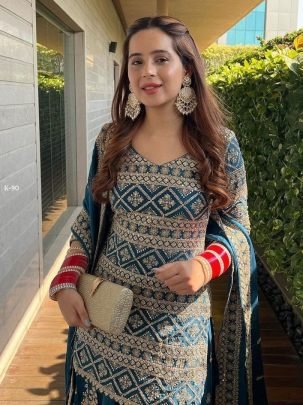 Rama Heavy Embroidered Wedding Lehenga Suit