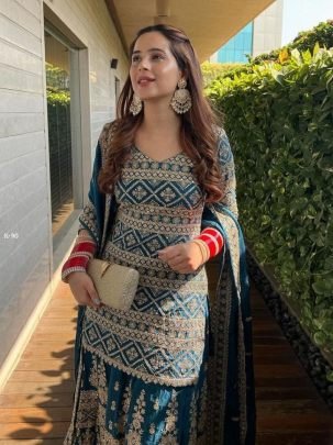 Rama Heavy Embroidered Wedding Lehenga Suit