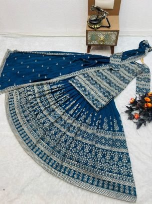 Rama Heavy Embroidered Wedding Lehenga Suit