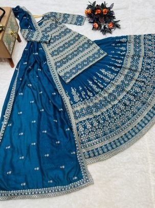 Rama Heavy Embroidered Wedding Lehenga Suit