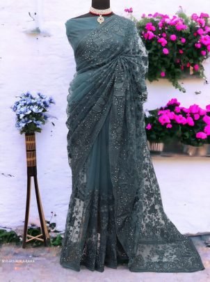 Rama Sonalika Embroidered Pure Soft Net Saree