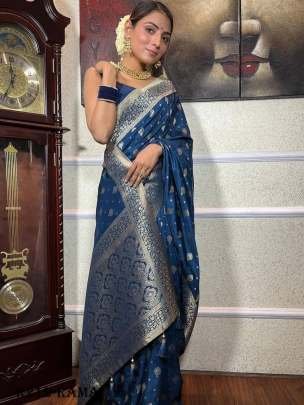 Rama Wedding Pure Copper Zari Banarasi Soft Silk Saree