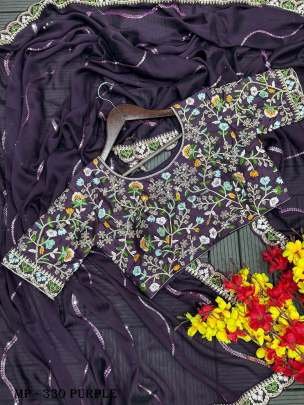 Rangoli Dark Purple  Sequins Embroidery Work Stitched Blouse Bollywood Saree
