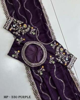 Rangoli Dark Purple  Sequins Embroidery Work Stitched Blouse Bollywood Saree