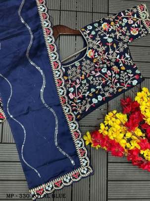 Rangoli Royal Blue Sequins Embroidery Work Stiched Blouse Bollywood Saree