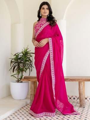 Rangoli Silk Rani Pink Embroidered Border Saree
