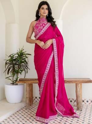 Rangoli Silk Rani Pink Embroidered Border Saree