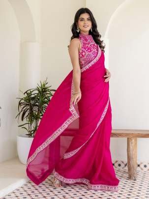 Rangoli Silk Rani Pink Embroidered Border Saree