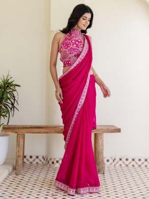 Rangoli Silk Rani Pink Embroidered Border Saree