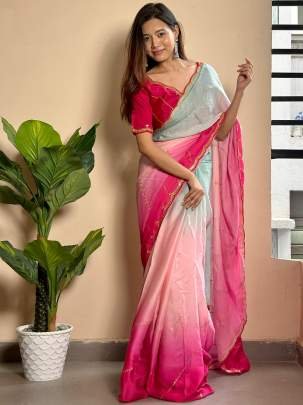 Rani Colour Digital Print  Georgette Satin Saree