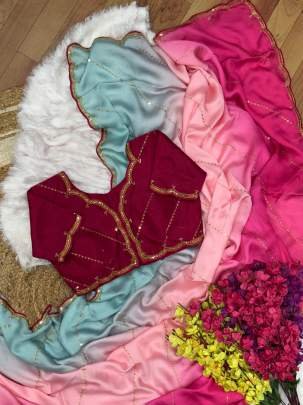 Rani Colour Digital Print  Georgette Satin Saree