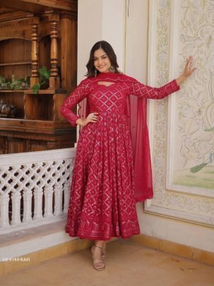 Rani Designer Sequins Gown With Dupatta