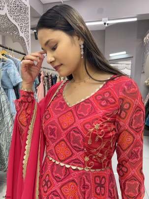 Rani Digital Printed Bandhani Georgette Gown