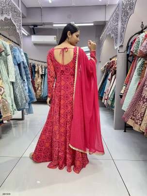 Rani Digital Printed Bandhani Georgette Gown
