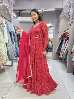Rani Digital Printed Bandhani Georgette Gown