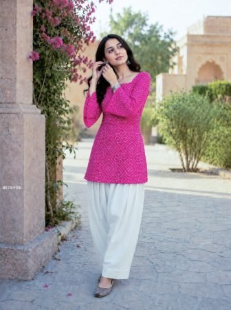 Rani Pink Bandhej Print Top With Farsi Style Pant