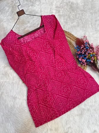 Rani Pink Bandhej Print Top With Farsi Style Pant