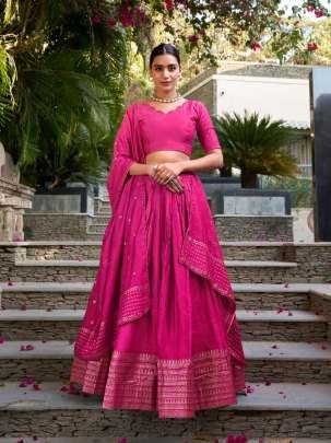 Rani Pink Chanderi Zari Weaving Work Border Lehenga 
