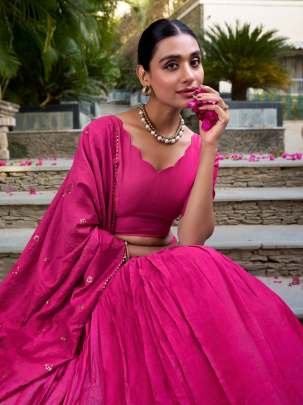 Rani Pink Chanderi Zari Weaving Work Border Lehenga
