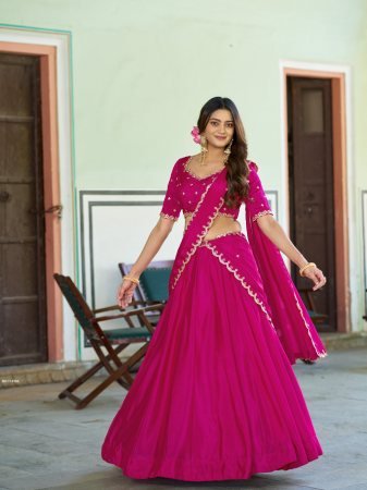 Rani Pink Chinon Thread And Sequence Work Lehenga Choli