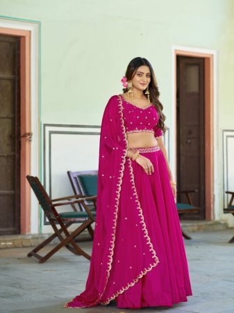 Rani Pink Chinon Thread And Sequence Work Lehenga Choli