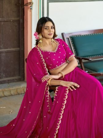 Rani Pink Chinon Thread And Sequence Work Lehenga Choli