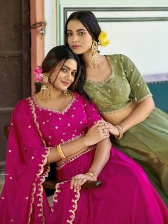 Rani Pink Chinon Thread And Sequence Work Lehenga Choli