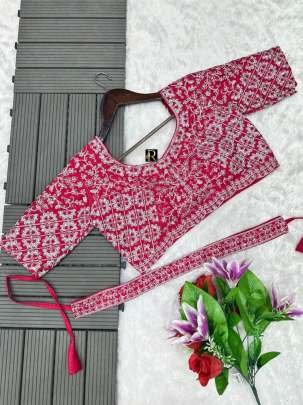 Rani Pink Colour Embroidery work Party Wear ready to wear Saree