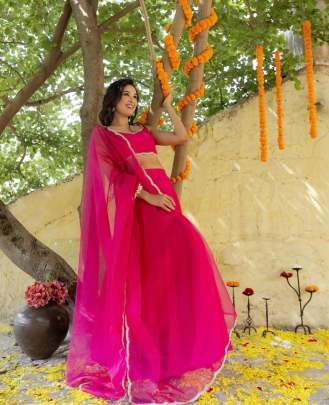 Rani Pink Colour Embroidery Work Lehenga Choli With Dupatta