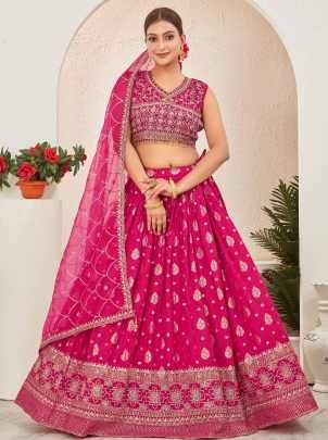 Rani Pink Dola Silk Embroidered Readymade Lehenga Choli