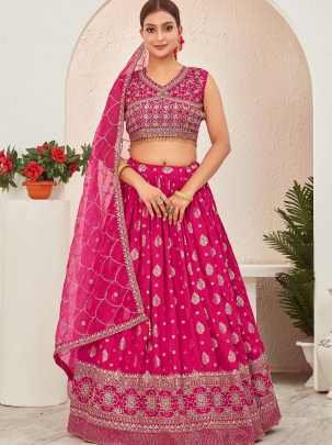 Rani Pink Dola Silk Embroidered Readymade Lehenga Choli