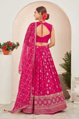 Rani Pink Dola Silk Embroidered Readymade Lehenga Choli