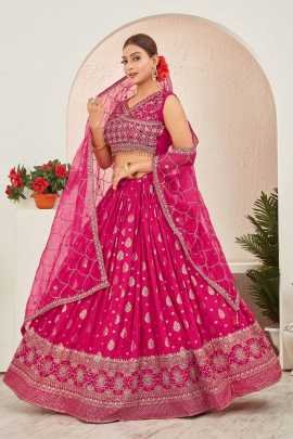 Rani Pink Dola Silk Embroidered Readymade Lehenga Choli